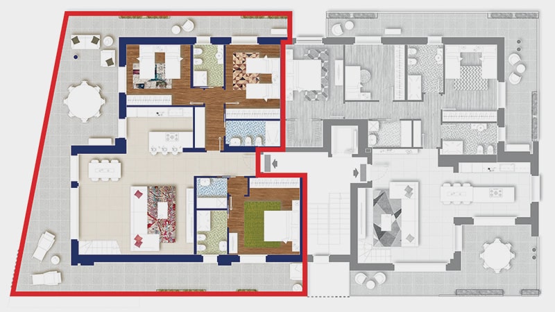 Posizione dell'attico M nel piano terzo della palazzina Ariston