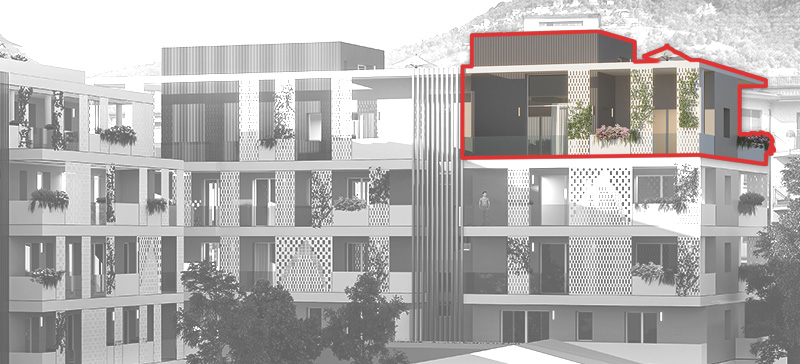 Posizione dell'attico N nel piano terzo della palazzina Ariston