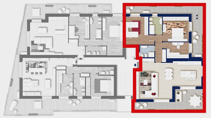 Posizione del quadrilocale G nel piano primo della palazzina Ariston