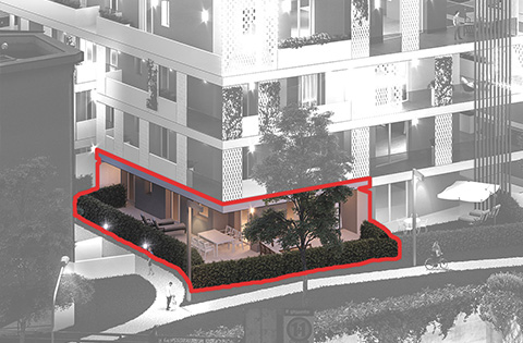 Posizione del trilocale A nel piano terra della palazzina Ariston