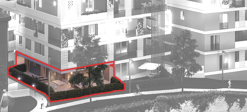 Posizione del trilocale A nel piano terra della palazzina Ariston