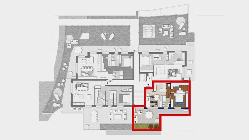 Posizione del trilocale C nel piano terra della palazzina Ariston