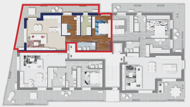 Posizione del trilocale H nel piano secondo della palazzina Ariston