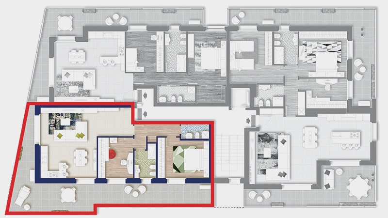 Posizione del trilocale I nel piano secondo della palazzina Ariston